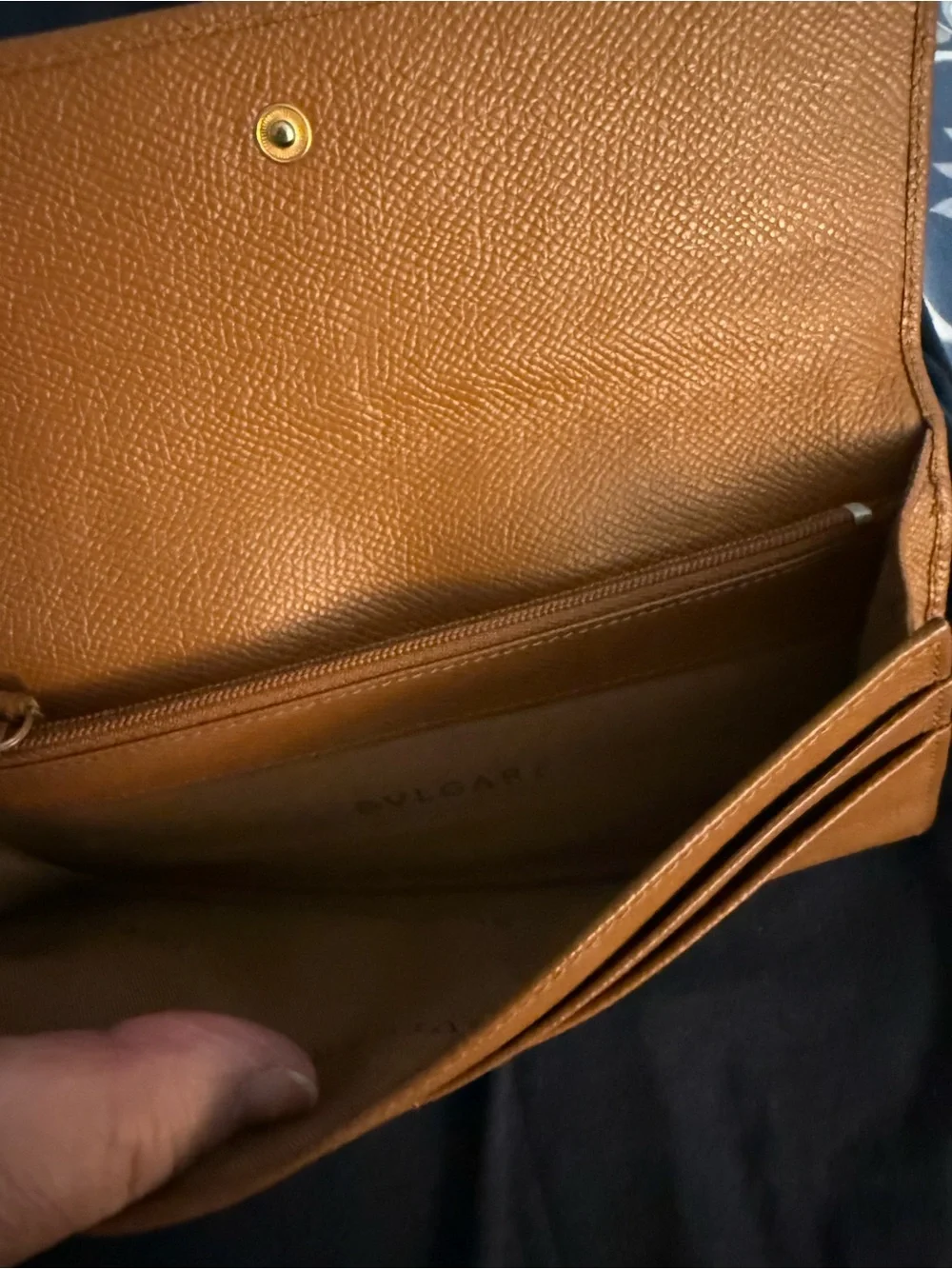 Bulgari Tan Leather Continental Wallet with Gold Emblem
